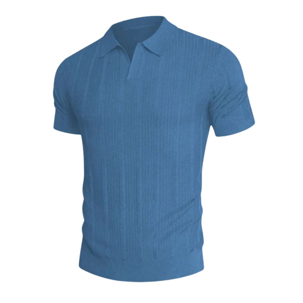 RIVASSI Milano knit polo shirt in Coastal Blue with fine-knit construction