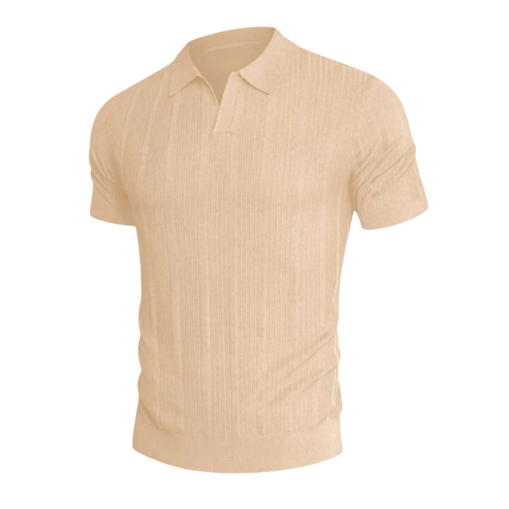 RIVASSI Milano knit polo shirt in Sandstone with textured fine-knit fabric