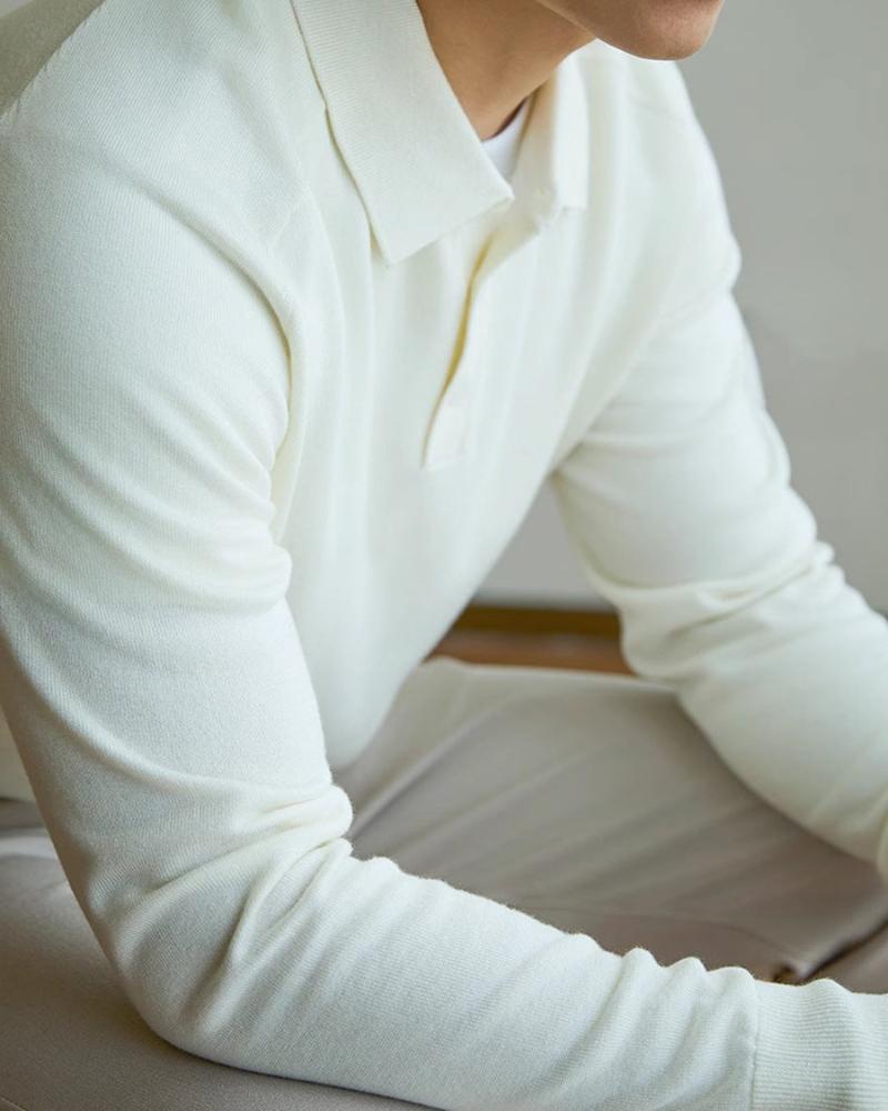 Merino Wool Long Sleeve Polo