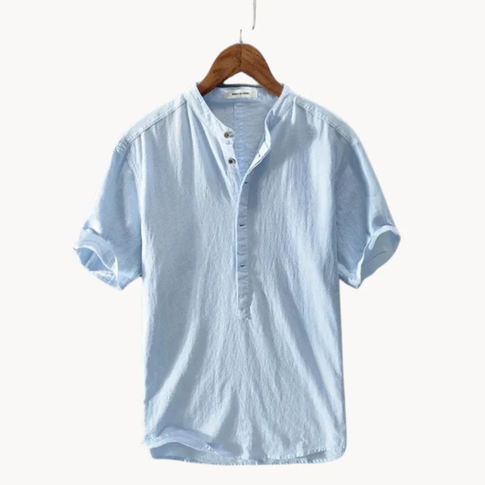 RIVASSI Capri linen stand collar shirt in Sky Blue with lightweight summer linen
